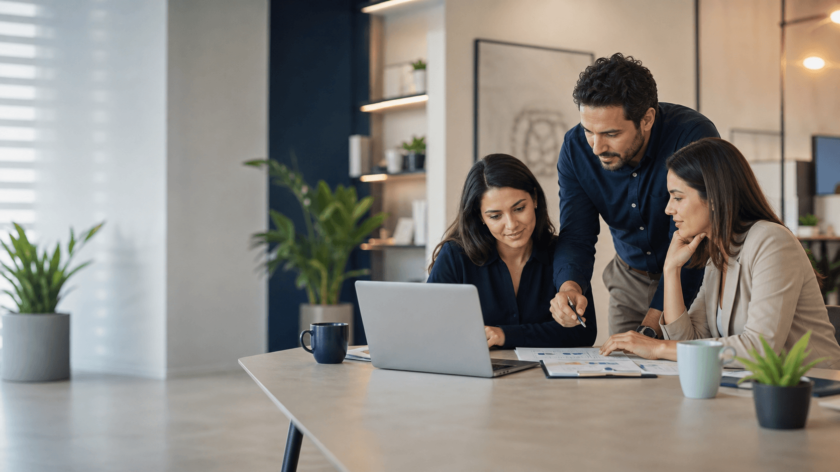 Equipe de um escritório de contabilidade trabalhando junto no Ampliar Smart